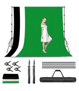 Kit studio foto, suport fundal reglabil 2x3m, clesti inclusi + 3 panze de fundal multicolore 2x3m - Img 1