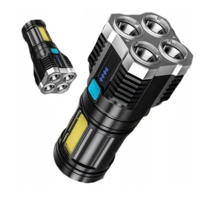 Lanterna portabila, 5 LED-uri, 4 moduri de iluminare, cablu Micro-USB inclus, ABS, baterie 1200 mAh, rezistenta la apa, negru - Img 2