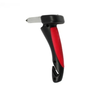 Maner auto 4 in 1 pentru siguranta masina, ciocan geam cutter centura lanterna LED si sprijin, rosu negru