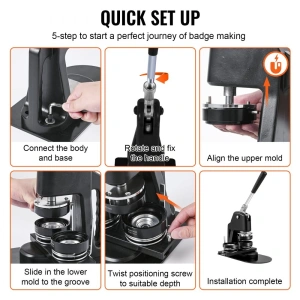 Masina 2 in 1 de facut insigne, include matrite 32 mm si 58 mm, kit complet 500 piese, maner ergonomic, ideal pentru branding, scoli, ateliere creative si proiecte DIY - Img 5