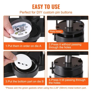 Masina de facut insigne, aparat 3 in 1 pentru insigne de 25, 32, 58 mm, kit 300 piese, ideal pentru proiecte DIY, evenimente si branding personalizat - Img 7