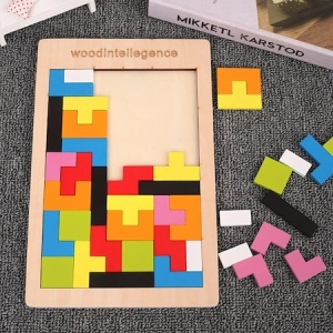 Mini puzzle din lemn 3in1 pentru copii,asamblare logica,tetris - Multicolor - Img 4