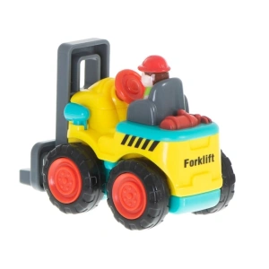 Mini stivuitor pentru copii, galben cu gri antracit, 7 x 5.4 x 4 cm, vehicul de constructie, jucarie cu furci mobile, roti functionale, ambalaj PVC - Img 3