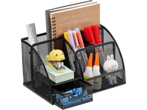 Organizator pentru birou, metalic, 7 compartimente, 22 x 14 x 12.7 cm, negru - Img 8