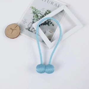Pachet 2 suporturi magnetice pentru perdele, snur textil decorativ, poliester, 44 cm, albastru turcoaz - Img 3