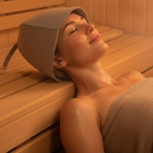 Palarie protectie pentru sauna si spa, din fetru gri, marime universala, confort termic pentru cap si par - Img 3