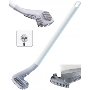 Perie pentru curatare toaleta, plastic si silicon, suport pentru agatare pe perete, 40 x 8 x 6 cm, alb/gri - Img 8