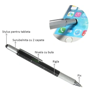 Pix multifunctional 6 in 1, rigla, 2 surubelnite, touchscreen, nivela cu bula, metal, 14.8 cm, negru-argintiu - Img 9