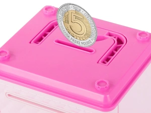 Pusculita pentru copii, tip seif, cu cod PIN, plastic, 18.5 x 13 x 11 cm, roz - Img 2