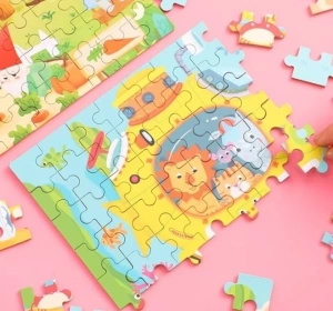 Puzzle din lemn multicolor 22.5 x 13.5 cm, 60 piese, model submarin cu animale, joc educativ pentru copii, dezvoltarea atentiei si coordonarii - Img 4