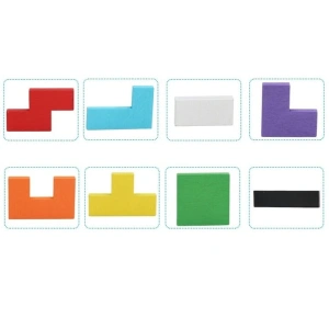 Puzzle educativ montessori multicolor 26.5 x 17.7 cm, joc din lemn cu 40 piese tip tetris, dezvoltare logica, memorie si coordonare pentru copii - Img 2