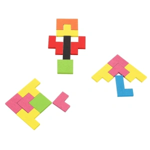 Puzzle Montessori multicolor 37 piese din lemn, 3D, joc educativ 3 in 1 pentru dezvoltarea logicii, creativitatii si coordonarii, 3 ani+ - Img 3