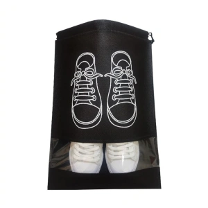 Sac pentru depozitare incaltaminte, material textil, protectie anti-praf, reutilizabil, compatibil masina de spalat, 27 x 36 cm, negru