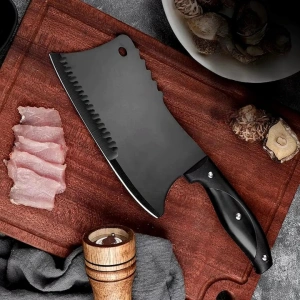 Satar bucatarie tip japonez lama lata din otel inoxidabil, maner ergonomic antialunecare, pentru carne peste legume, 29 cm, negru - Img 3
