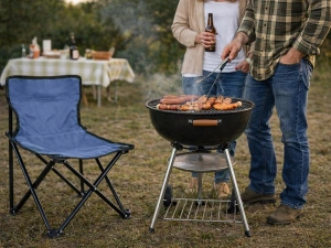 Scaun pliabil pentru pescuit si camping, cu husa transport, fotoliu pliabil confortabil, cadru metalic, albastru, 69x43x43 cm - Img 4