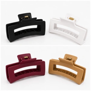Set 2 clame par, culori variate 10.3 x 5 cm, selectate aleatoriu, clesti lati din plastic rigid cu dinti curbati si arc metalic, pentru par lung, gros si voluminos - Img 2
