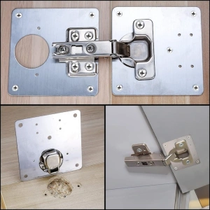 Set 2 placi pentru repararea balamalelor mobilier, inox rezistent, montaj rapid cu suruburi incluse, 9 x 9 cm, argintiu - Img 4