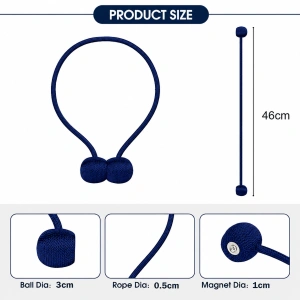Set 2 suporturi magnetice pentru perdele, snur decorativ impletit, 44 cm, albastru inchis, magnet puternic - Img 5