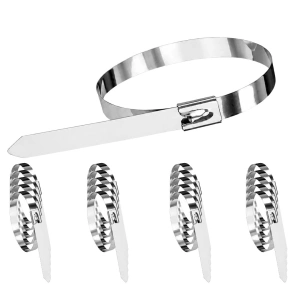 Set 20 coliere metalice inox 450 mm, bride autoblocante din otel inoxidabil, rezistente la rugina si coroziune, pentru fixarea cablurilor, conductelor, tevilor si furtunurilor - Img 2
