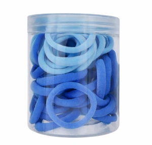 Set 50 elastice par textile, nuante de albastru, diametru 5 cm, pentru prindere par, cutie depozitare