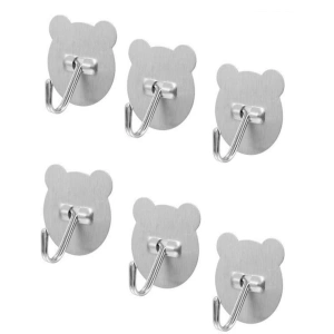 Set 6 carlige adezive pentru perete, forma ursulet, otel inoxidabil - fixare puternica, design modern si utilizare multifunctionala