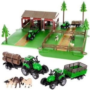 Set complet pentru copii,102 piese Ferma cu animale,tractoare,gospodarie - Multicolor
