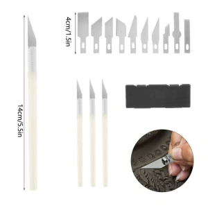 Set cutite modelare de precizie, 13 lame metalice, 3 manere, etui magnetic, pentru decupaj si lucrari fine - Img 3