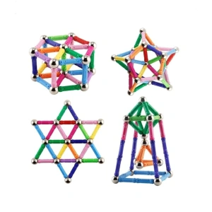 Set de constructie 3D, 50 piese, cu bile magnetice, tije din plastic, 4 culori diferite - Multicolor - Img 5