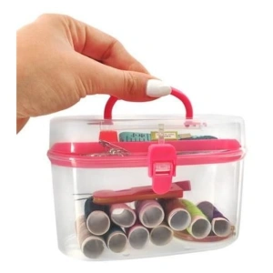 Set de croitorie, 43 articole pentru coasere si reparatii textile, cu cutie depozitare cu capac, multicolor - Img 5