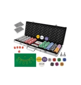 Set de poker complet cu 500 jetoane numerotate,trusa depozitare din aluminiu - Multicolor