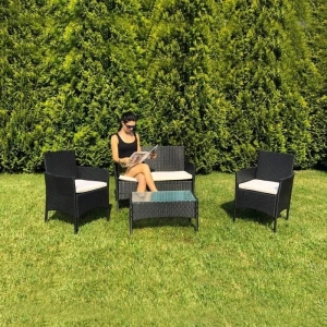 Set mobilier gradina 4 piese,fotolii,canapea,masuta - Negru - Img 6