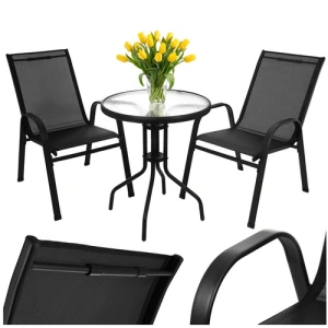Set mobilier gradina, masa rotunda si 2 scaune, metal/sticla, pentru balcon, terasa, exterior, negru - Img 8