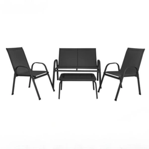 Set mobilier gradina, terasa, balcon, canapea 2 locuri, masa, 2 scaune, metal/sticla, negru - Img 4