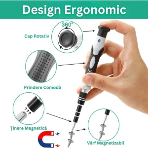 Set surubelnite de precizie 115 in 1, cu 98 biti magnetici si accesorii, maner ergonomic, extensii flexibile, pentru electronice si reparatii fine - Img 2