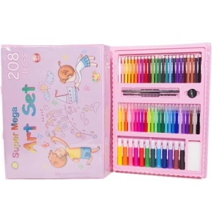 Set,trusa completa pentru copii,desenat,colorat si pictat,208 piese,trusa inclusa - Roz - Img 3