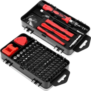 Set trusa surubelnite si biti de precizie 110 piese, otel CrV, magnetice, pentru electronice, ceasuri si reparatii fine