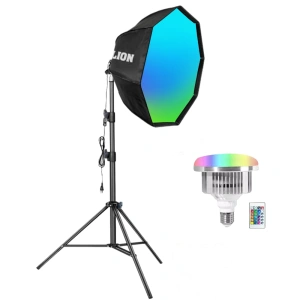 Softbox octogonal 65cm cu bec RGB 45W E27, stand reglabil 200cm si husa transport