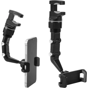 Suport auto pentru telefon, montare pe oglinda retrovizoare, latime reglabila 5-10 cm, rotativ 360°, negru - Img 3