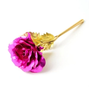 Trandafir artificial, suflat cu aur 24K, cutie eleganta, punga de cadou inclusa, roz - Img 3