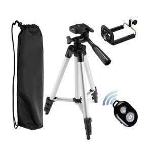 Trepied foto universal 133 cm ,filet 1/4 cu suport de telefon si telecomanda bluetooth - Gri