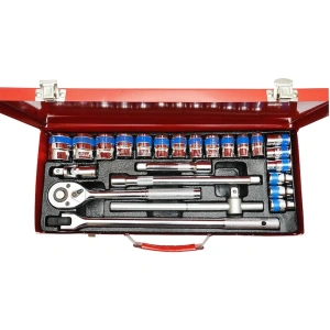 Trusa chei tubulare 1/2 24 piese 8-32mm cu clichet, bara T glisanta si tubulara bujii 21mm pentru mecanica auto