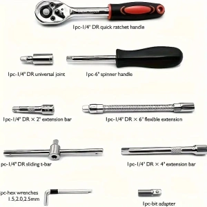 Trusa de scule cu 46 piese, surubelnita, clichet, chei tubulare, biti, torx, imbus, prelungitor, maner ergonomic, cutie compacta, neagra - Img 12