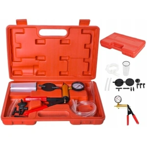 Trusa pompa manuala vacuum si tester presiune frane, set complet diagnostic auto ABS EGR servofrana, cu manometru, furtunuri si adaptoare - Img 2
