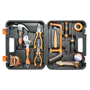 Trusa scule si unelte combinate 12 piese, set complet bricolaj cu cleste, ciocan, surubelnite si ruleta, cutie transport inclusa - Img 2
