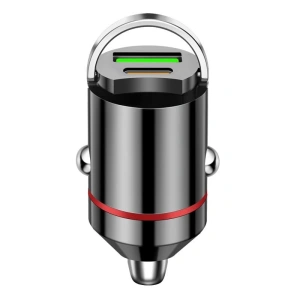 Adaptor auto 2 in 1 din aliaj metalic, cu port Type-C si port USB, putere 100 W