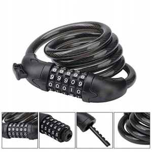 Antifurt cu cifru, suport de atasare pentru bicicleta, otel/PVC, lungime cablu 120 cm, negru - Img 5