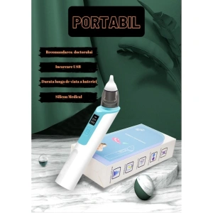 Aspirator nazal pentru bebelusi, electric, 2 capete diferite si 11 filtre, 6 viteze, putere 487 mmHg, albastru - Img 5