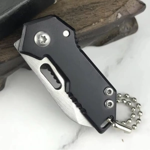 Breloc briceag pliabil multifunctional din metal, mini cutit EDC pentru chei, compact 5.3-8.8 cm, negru argintiu - Img 5