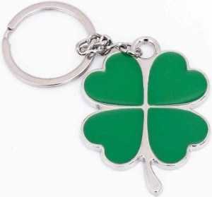 Breloc trifoi cu patru foi verde, metalic, 10.5 cm, inel 2.5 cm, simbol noroc, accesoriu chei - Img 7