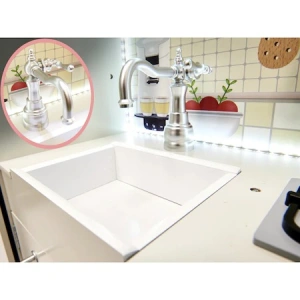 Bucatarie din lemn pentru copii 91x102 cm,banda multicolora LED,accesorii incluse - Alb - Img 3